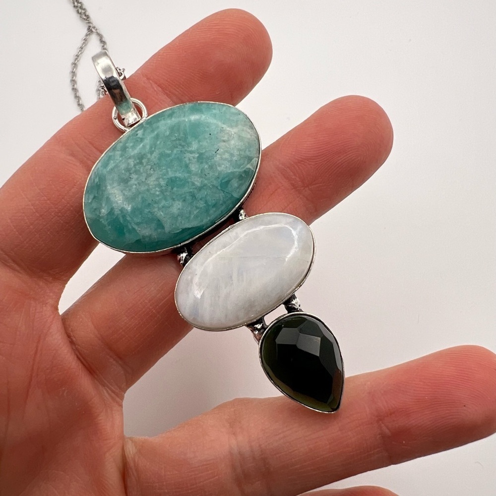 925 Peacemaker Amazonite + Rainbow Flash Moonston… - image 3